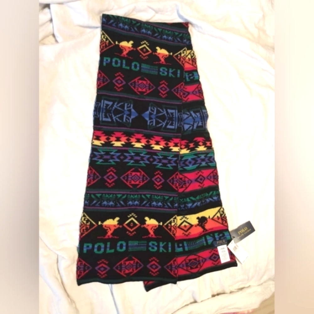 NWT POLO Ralph Lauren Huge Aztec Native Southwestern Wool Ski Scarf